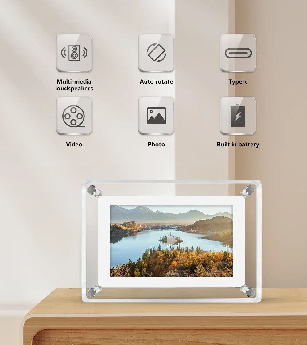 Acrylic Digital Photo Frame with IPS Display and Built-in Battery for Photos and Videos - Sofitte