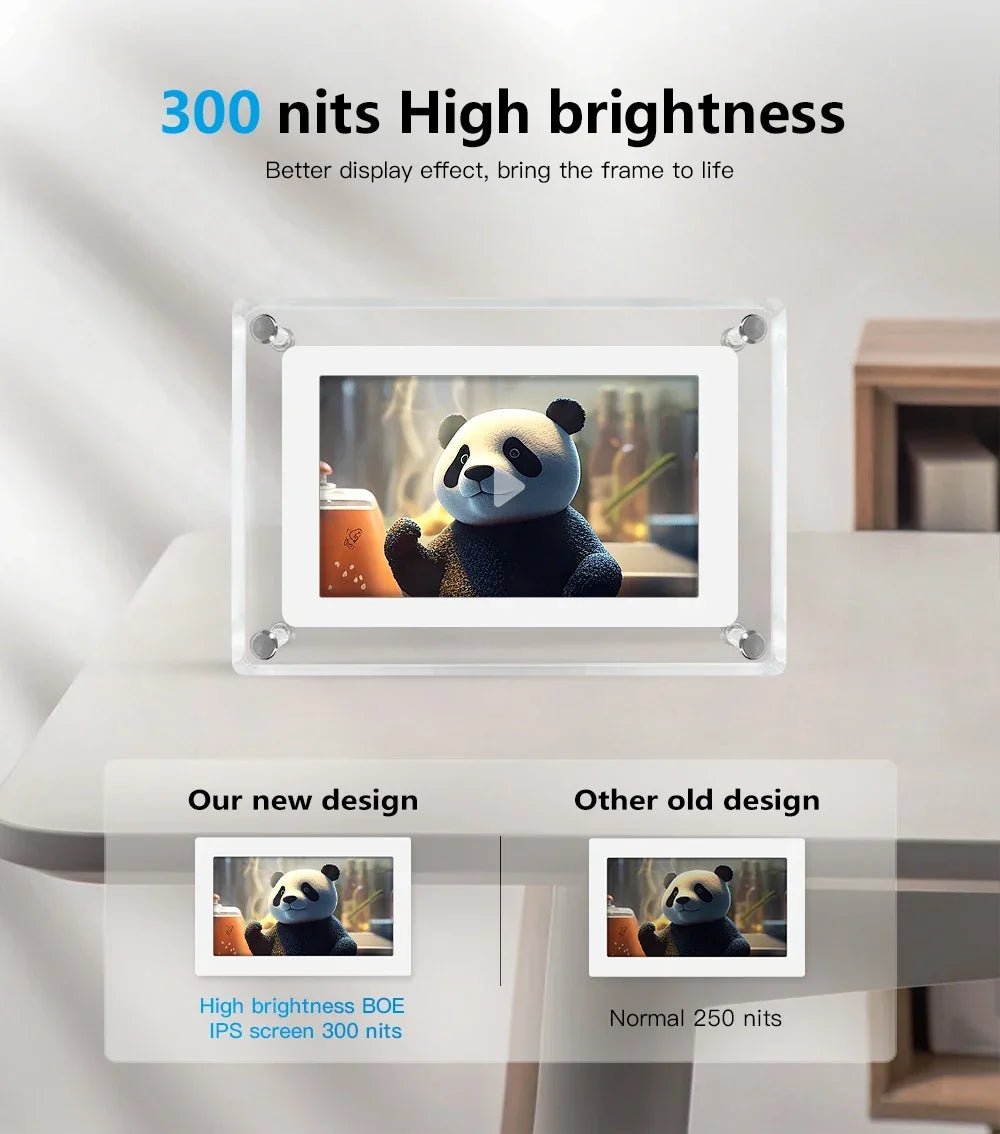 Acrylic Digital Photo Frame with IPS Display and Built-in Battery for Photos and Videos - Sofitte