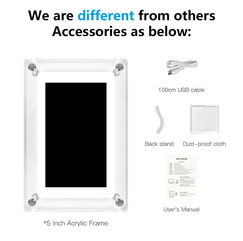 Acrylic Digital Photo Frame with IPS Display and Built-in Battery for Photos and Videos - Sofitte