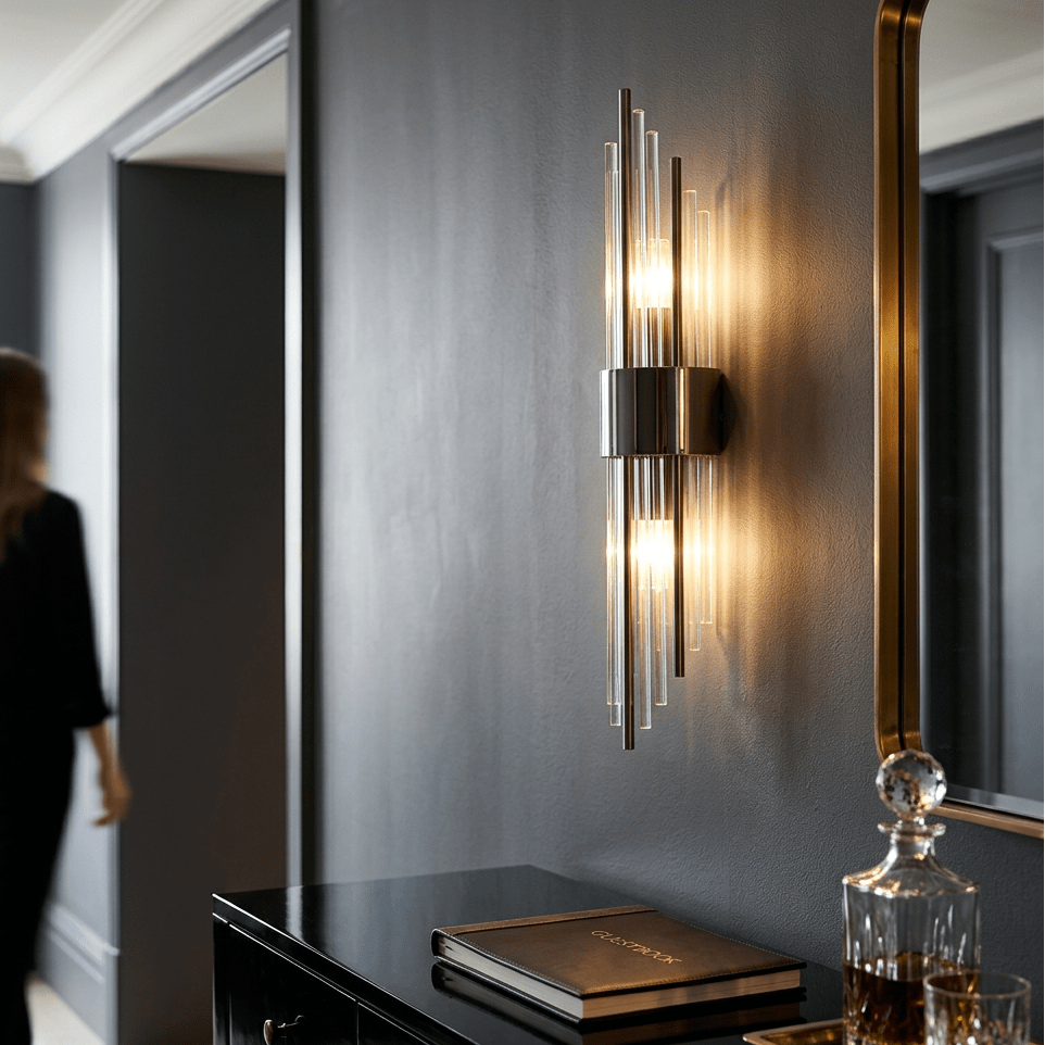 Art Deco Crystal LED Wall Sconce with Stainless Steel Frame for Hallway Bedroom and Living Room - Sofitte