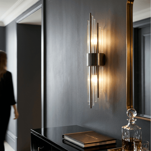 Art Deco Crystal LED Wall Sconce with Stainless Steel Frame for Hallway Bedroom and Living Room - Sofitte