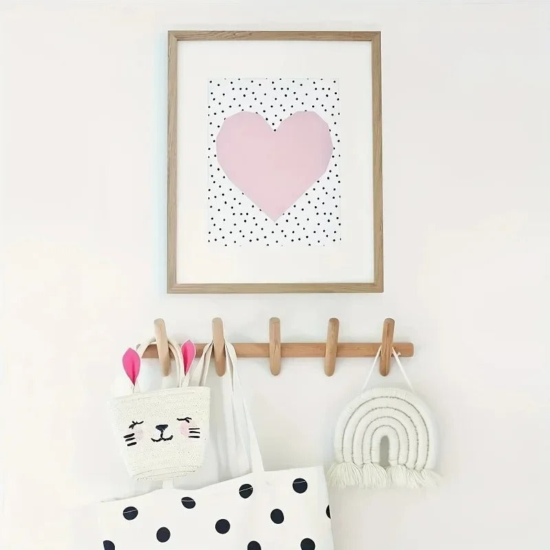 Scandinavian Solid Oak Wall Rack with 4 or 5 Pegs for Entryway and Home Organization