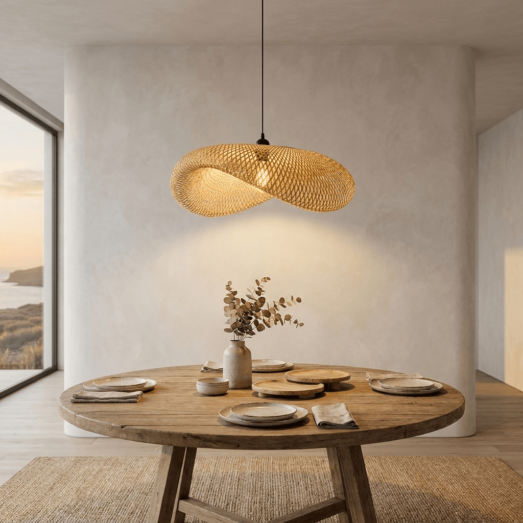 Braided Bamboo Pendant Light for Dining Room and Bedroom - Sofitte