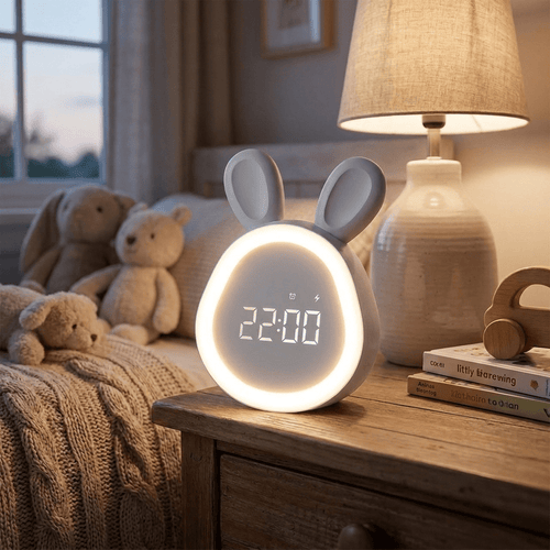 Bunny-Shaped LED Night Light Alarm Clock for Kids with Quiet Wake-Up - Sofitte