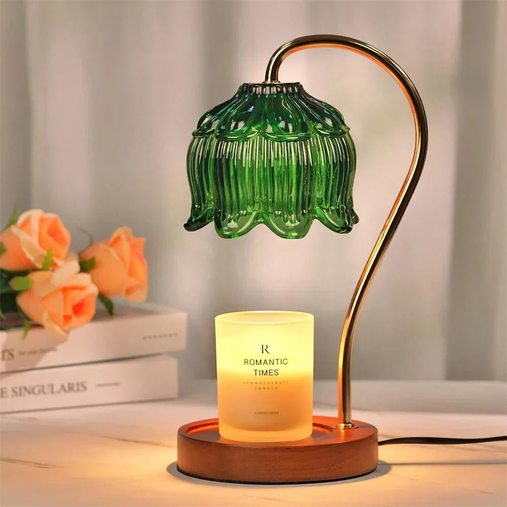 Candle Warmer Lamp with Retro Glass Shade and Solid Wood Base for Cozy Home Ambience - Sofitte