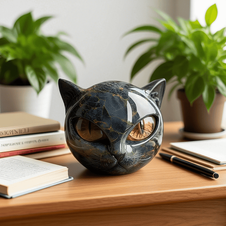 Cat Head Sculpture with Hypnotic Eyes for Home Décor - Sofitte