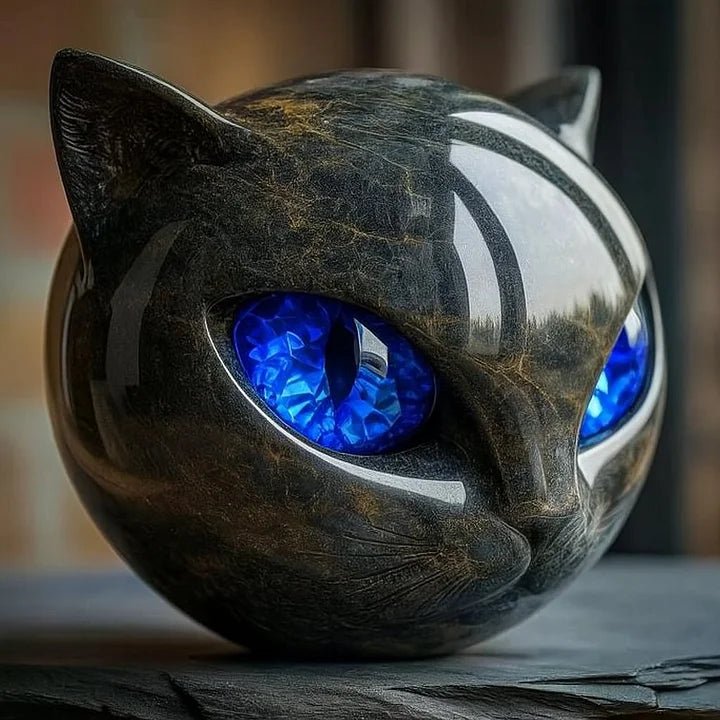 Cat Head Sculpture with Hypnotic Eyes for Home Décor - Sofitte