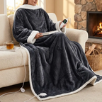 Heated Wearable Blanket with Sleeves and Foot Pocket for Cozy Comfort