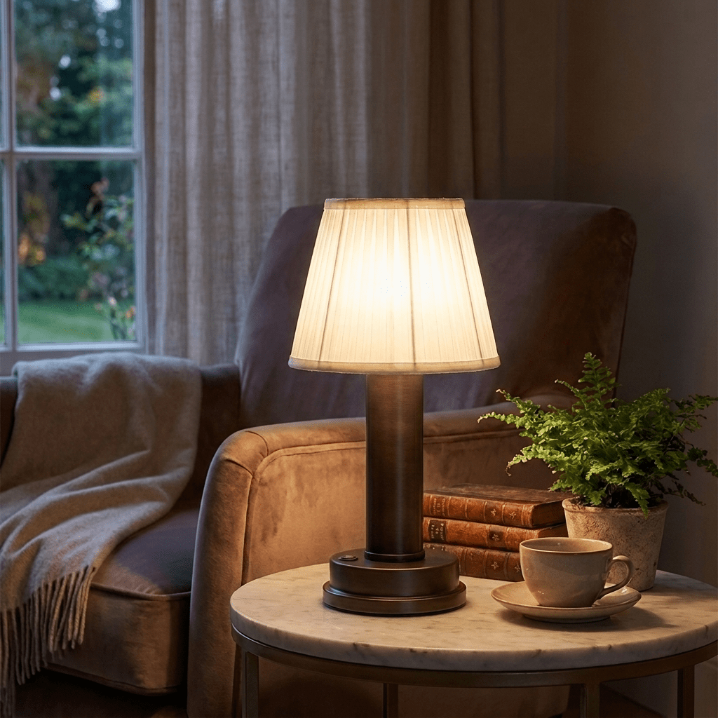 Cordless Fabric Table Lamp with Touch Control and Ambient Glow for Living Room - Sofitte