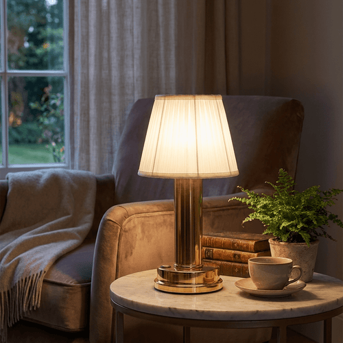 Cordless Fabric Table Lamp with Touch Control and Ambient Glow for Living Room - Sofitte