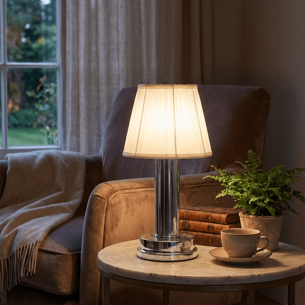 Cordless Fabric Table Lamp with Touch Control and Ambient Glow for Living Room - Sofitte