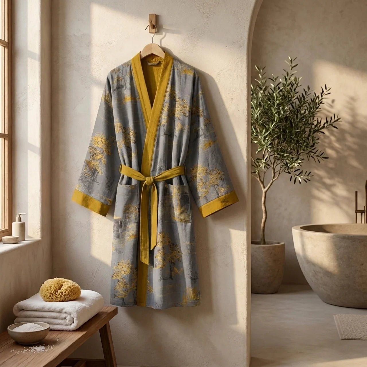 Cotton Kimono Bathrobe with Timeless Design for Relaxation and Self-Care - Sofitte