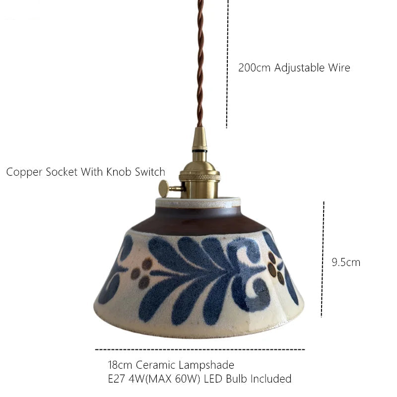 Hand-Painted Ceramic Pendant Light with Unique Floral Design for Dining Room and Kitchen