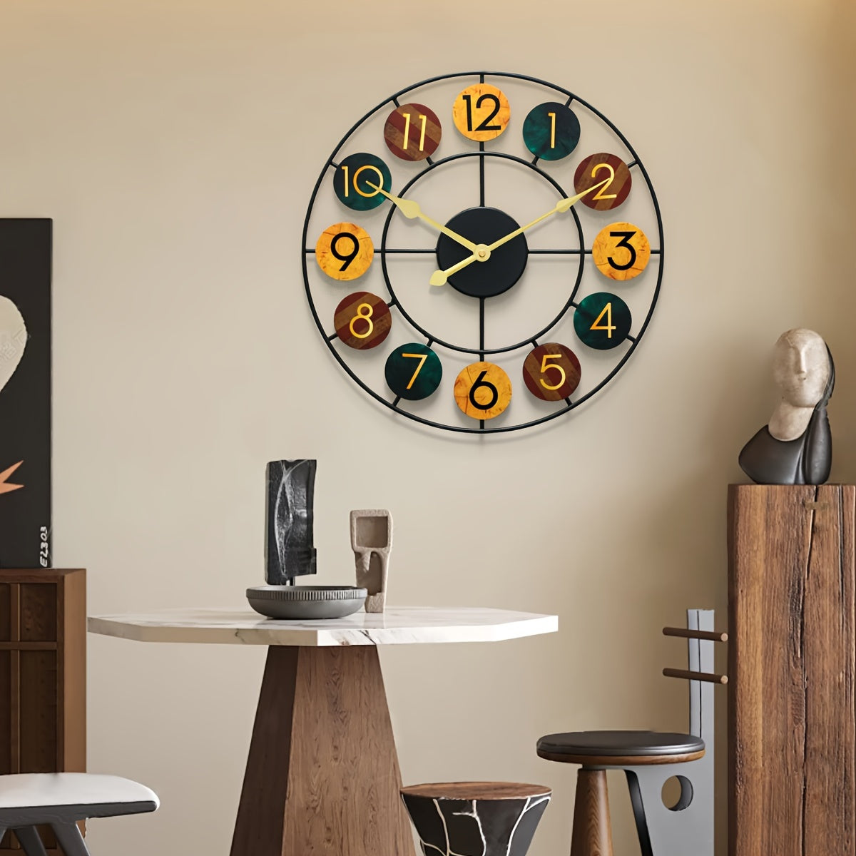 Retro Metal Wall Clock with Silent Quartz Movement for Home and Café Décor