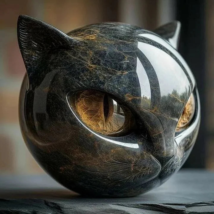 Cat Head Sculpture with Hypnotic Eyes for Home Décor