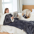 Heated Wearable Blanket with Sleeves and Foot Pocket for Cozy Comfort