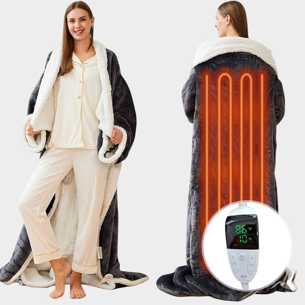 Heated Wearable Blanket with Sleeves and Foot Pocket for Cozy Comfort