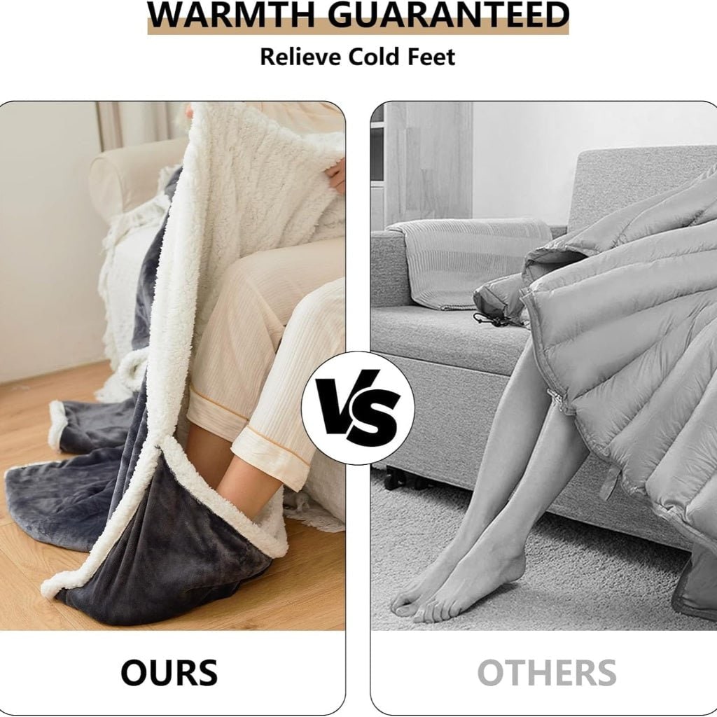 Heated Wearable Blanket with Sleeves and Foot Pocket for Cozy Comfort