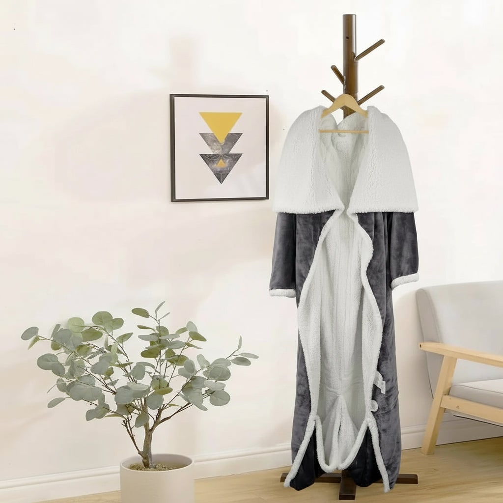 Heated Wearable Blanket with Sleeves and Foot Pocket for Cozy Comfort