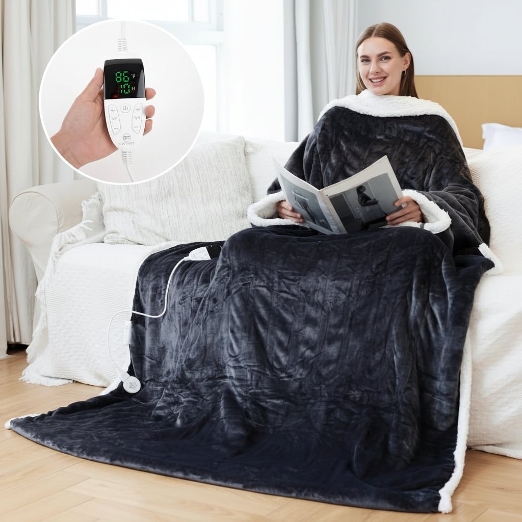 Heated Wearable Blanket with Sleeves and Foot Pocket for Cozy Comfort