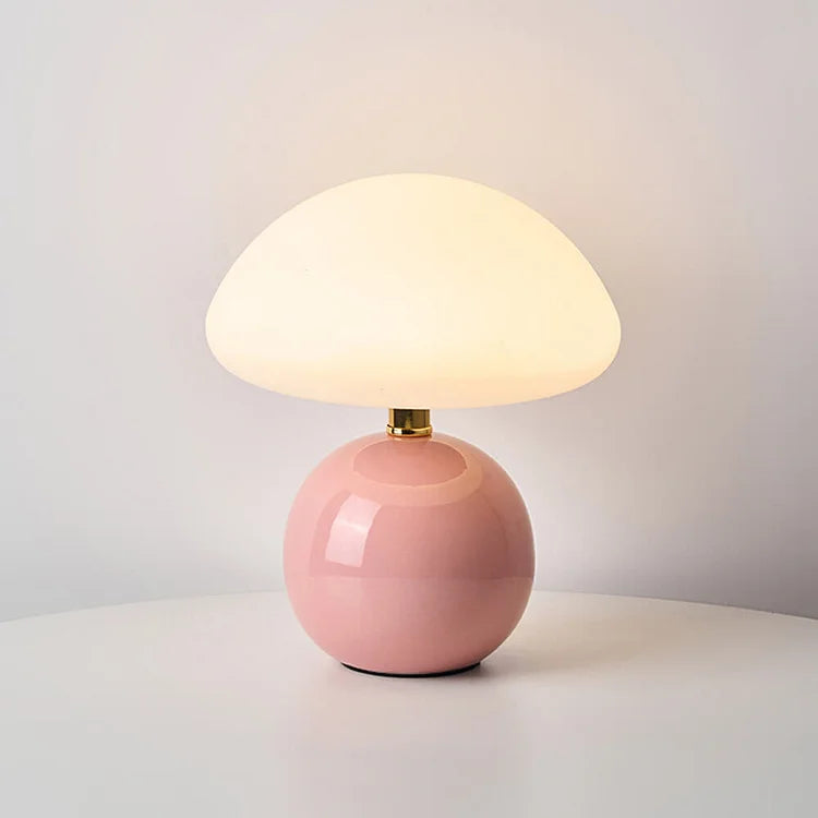 French Cream Mushroom LED Table Lamp with Adjustable Light Colors for Bedside and Living Room