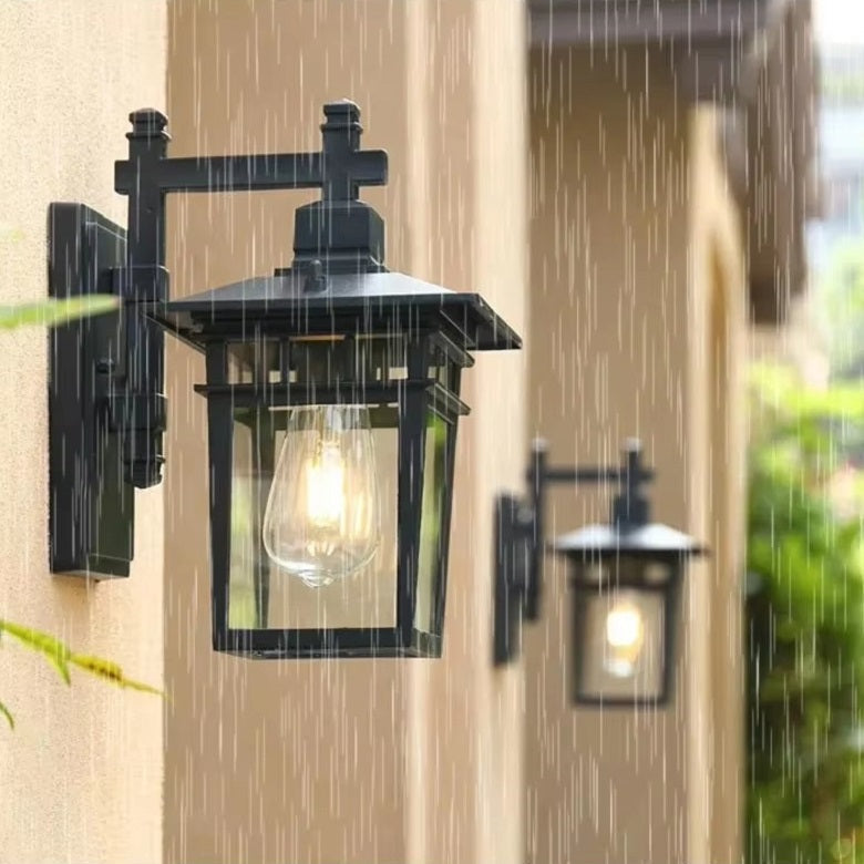 Modern Outdoor Lantern Wall Light with Glass Shade for Porch, Patio and Entryway