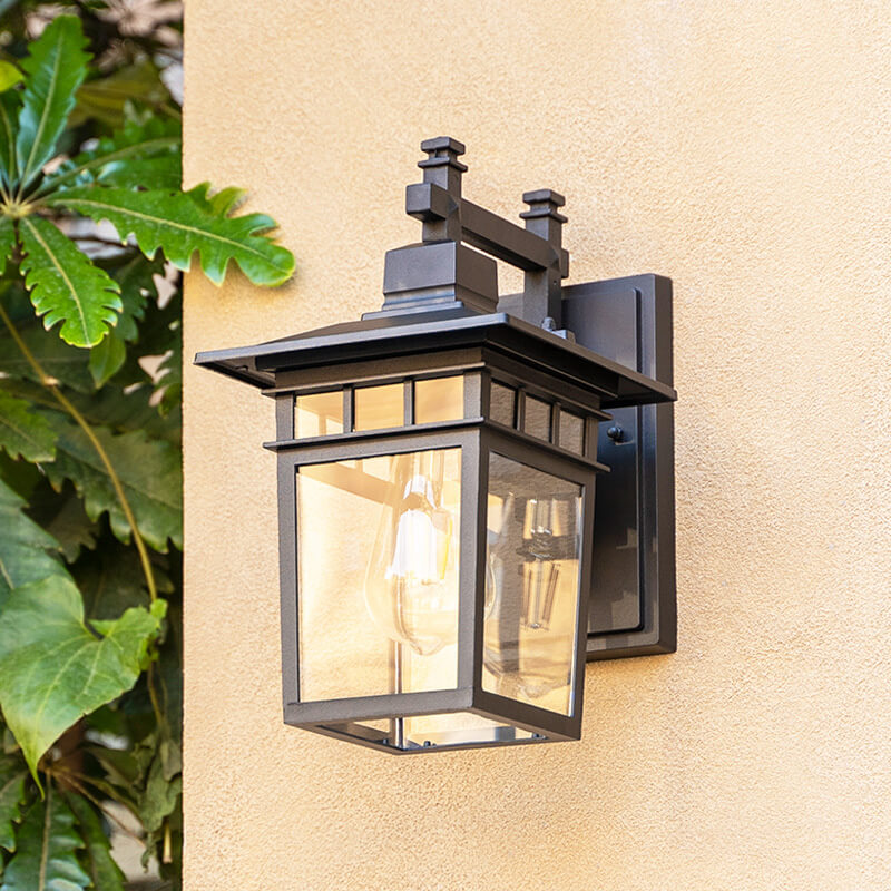 Modern Outdoor Lantern Wall Light with Glass Shade for Porch, Patio and Entryway