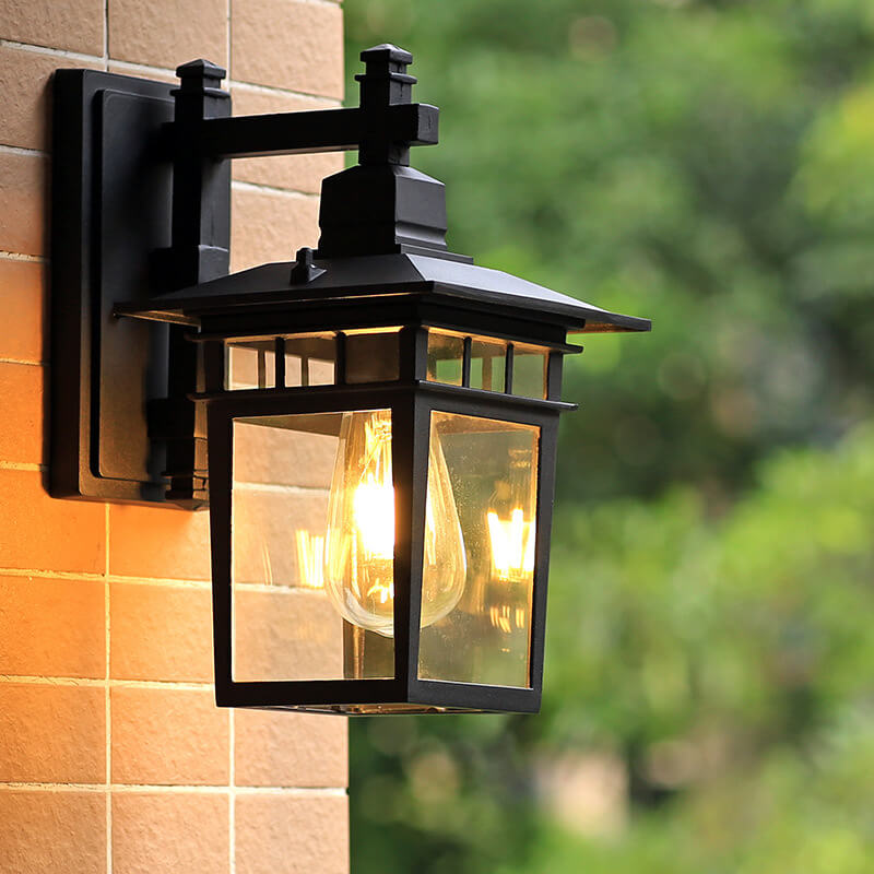 Modern Outdoor Lantern Wall Light with Glass Shade for Porch, Patio and Entryway