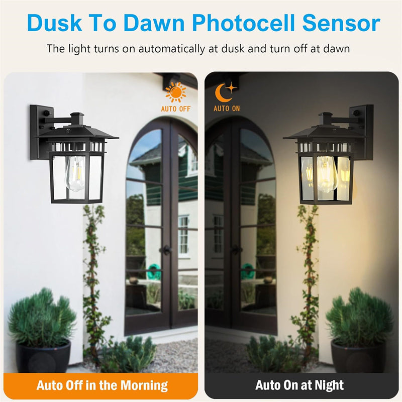 Modern Outdoor Lantern Wall Light with Glass Shade for Porch, Patio and Entryway