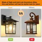 Modern Outdoor Lantern Wall Light with Glass Shade for Porch, Patio and Entryway