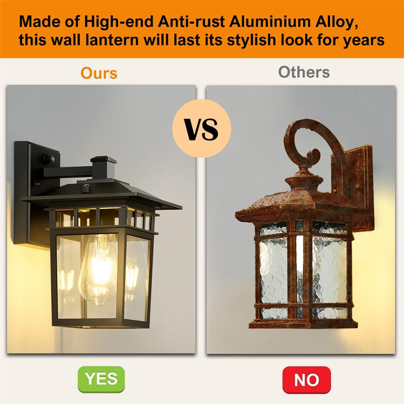 Modern Outdoor Lantern Wall Light with Glass Shade for Porch, Patio and Entryway