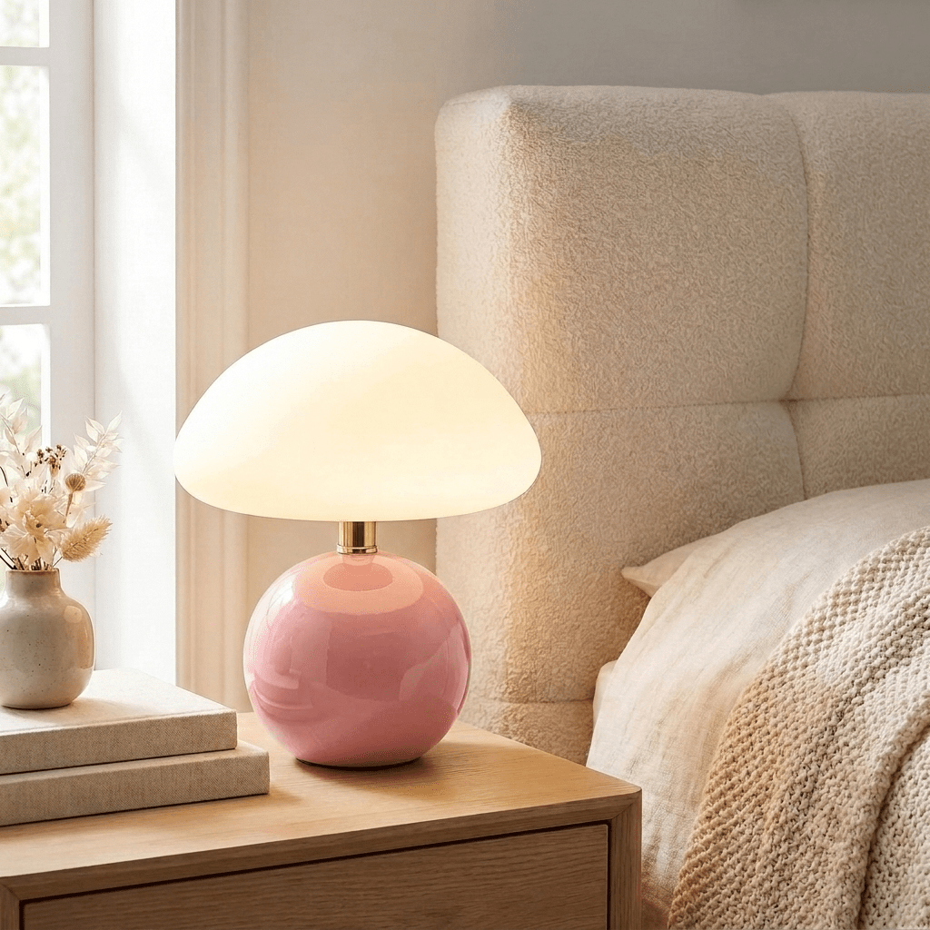French Cream Mushroom LED Table Lamp with Adjustable Light Colors for Bedside and Living Room - Sofitte