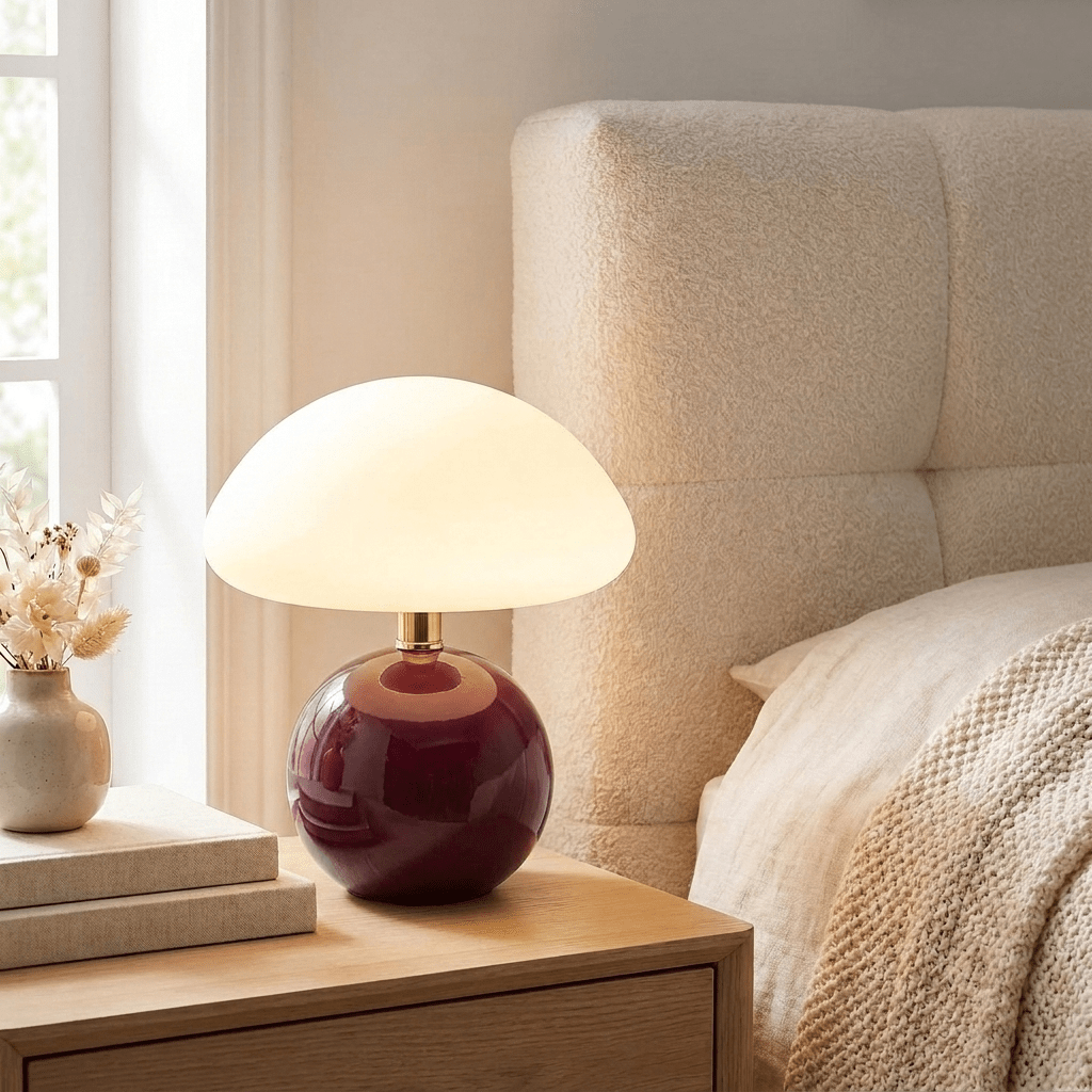 French Cream Mushroom LED Table Lamp with Adjustable Light Colors for Bedside and Living Room - Sofitte