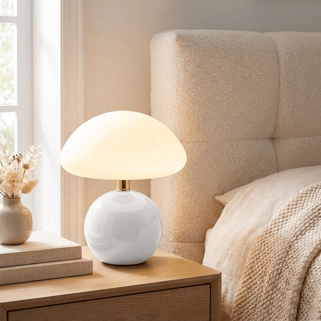 French Cream Mushroom LED Table Lamp with Adjustable Light Colors for Bedside and Living Room - Sofitte