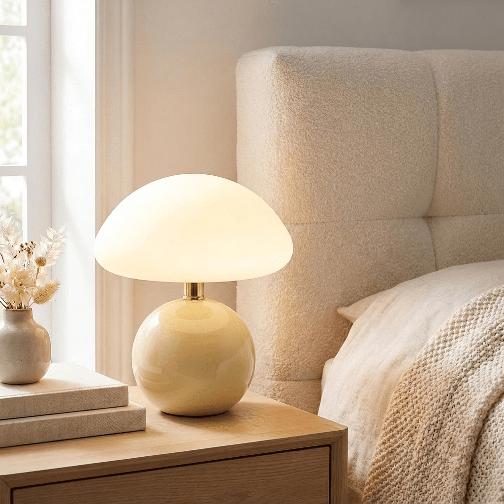 French Cream Mushroom LED Table Lamp with Adjustable Light Colors for Bedside and Living Room - Sofitte