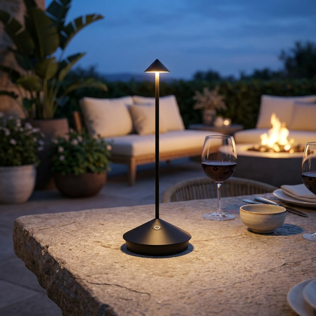 Modern Cordless LED Table Lamp with Dimmable Rechargeable Lighting for Indoor and Outdoor Use