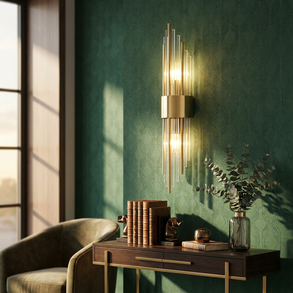 Art Deco Crystal LED Wall Sconce with Stainless Steel Frame for Hallway Bedroom and Living Room