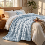 Plush Faux Fur Throw Blanket for Bed and Sofa with Textured Bubble Design and Machine Washable Finish