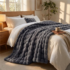 Plush Faux Fur Throw Blanket for Bed and Sofa with Textured Bubble Design and Machine Washable Finish