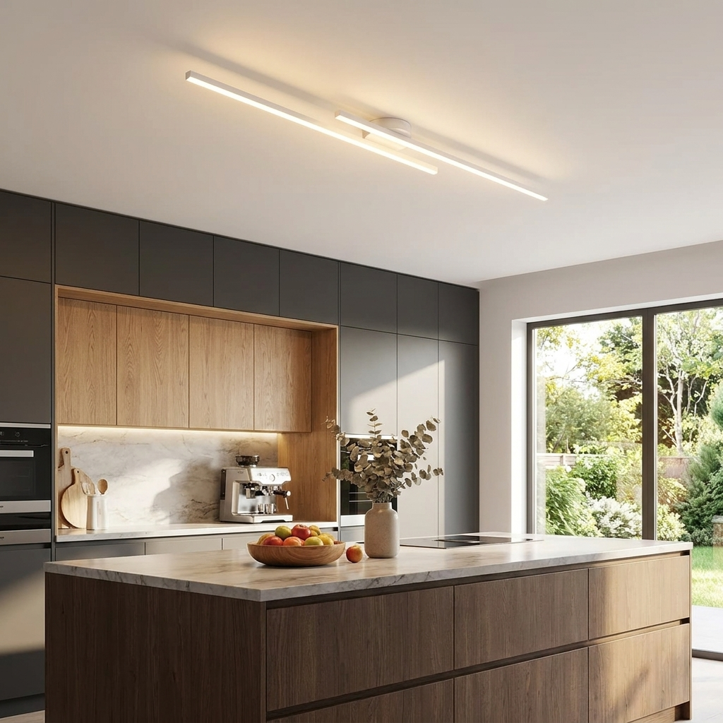 Modern Linear LED Semi-Flush Ceiling Light for Kitchen, Hallway and Home Office