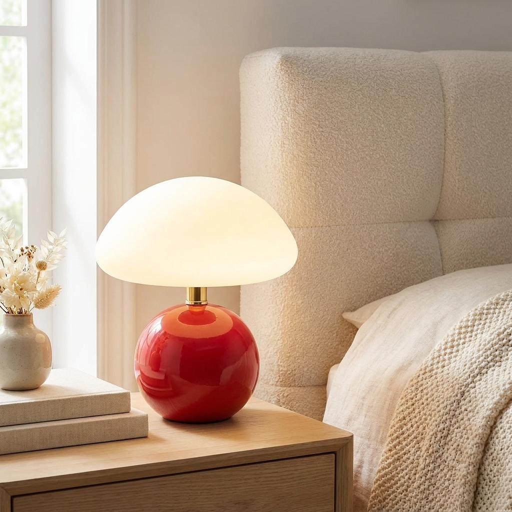 French Cream Mushroom LED Table Lamp with Adjustable Light Colors for Bedside and Living Room