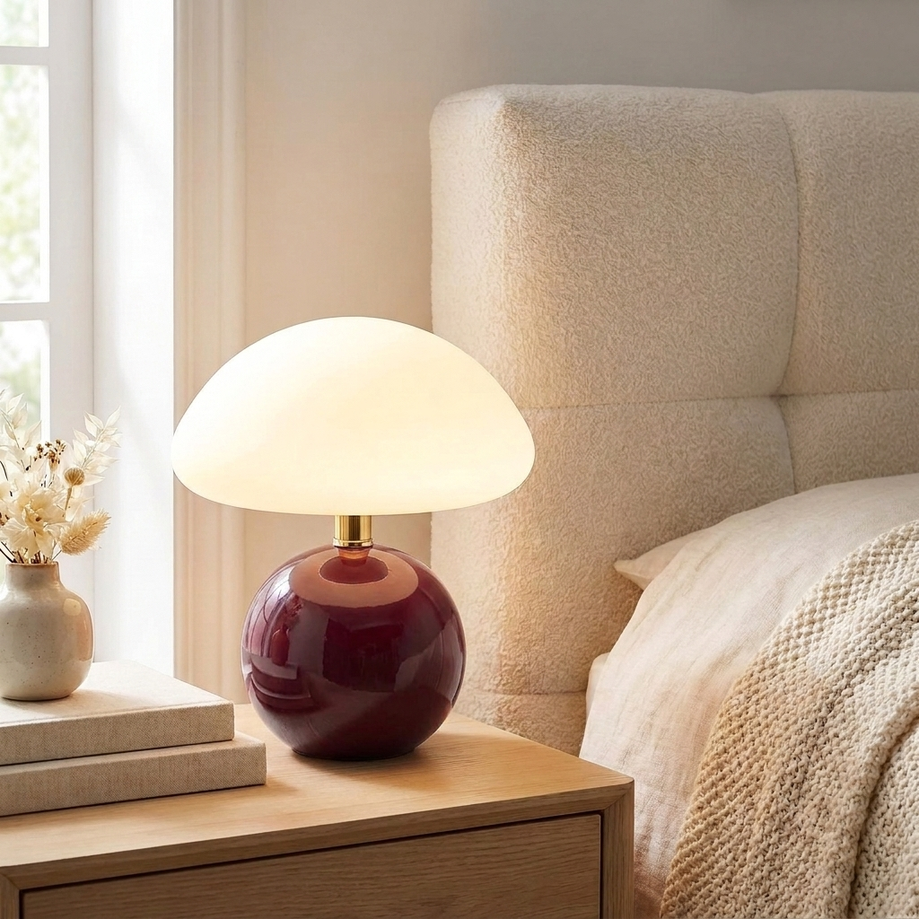 French Cream Mushroom LED Table Lamp with Adjustable Light Colors for Bedside and Living Room