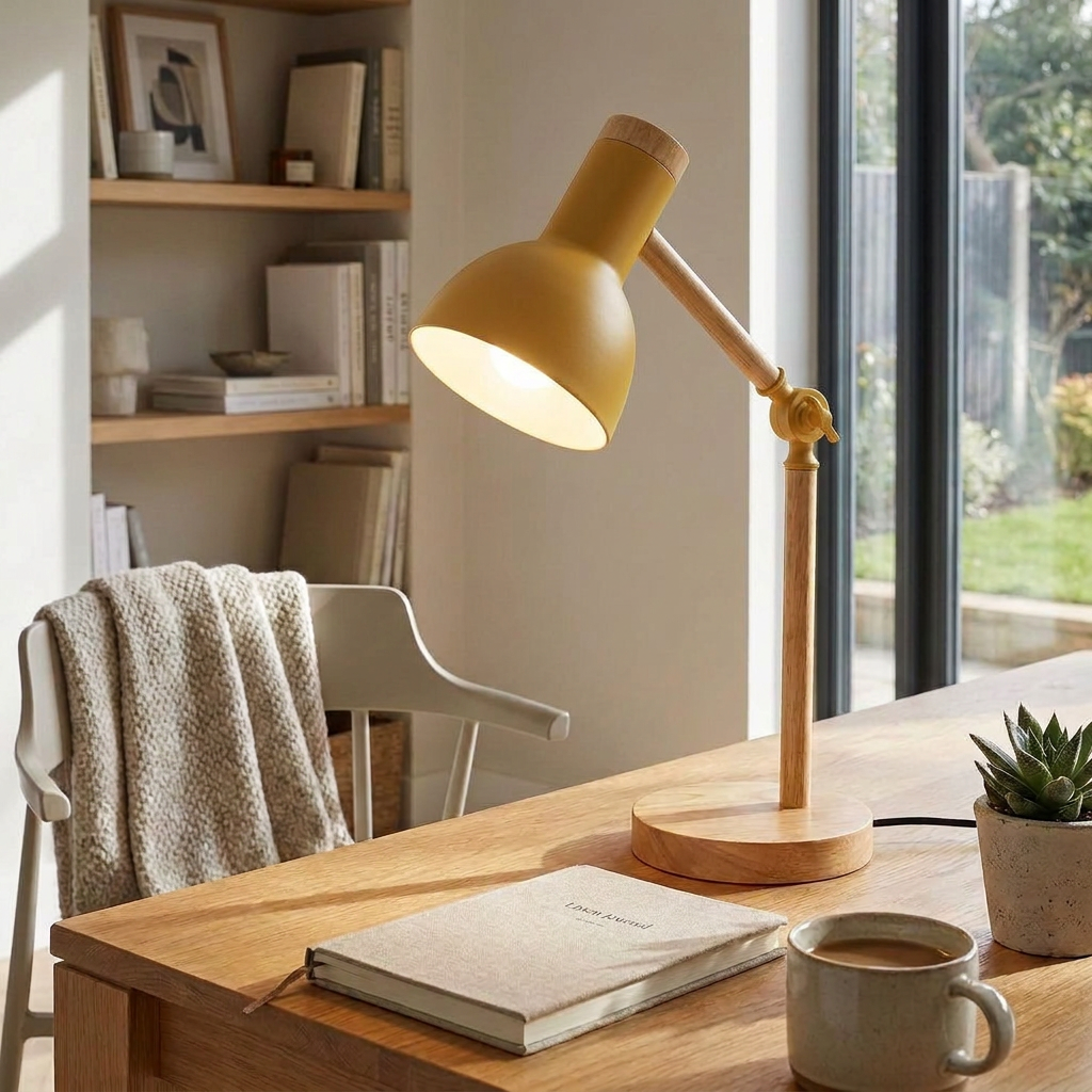 Scandinavian Wooden Desk Lamp with Adjustable Foldable Design for Home Office and Bedside