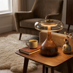 Sculptural Walnut Table Lamp with Tinted Glass for Ambient Lighting