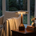 Sculptural Walnut Table Lamp with Tinted Glass for Ambient Lighting