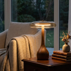 Sculptural Walnut Table Lamp with Tinted Glass for Ambient Lighting