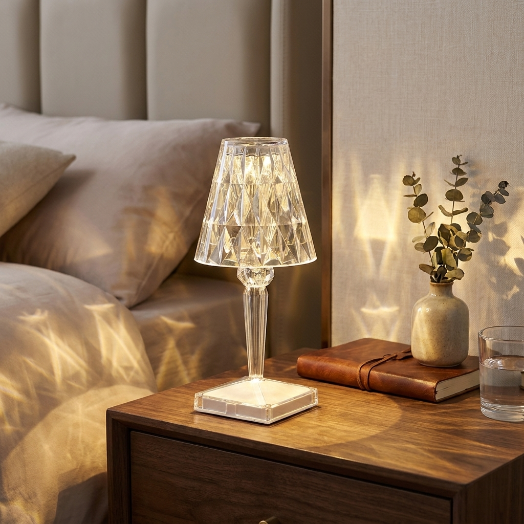 Cordless Crystal Touch Lamp with Adjustable Brightness for Indoor and Outdoor Use