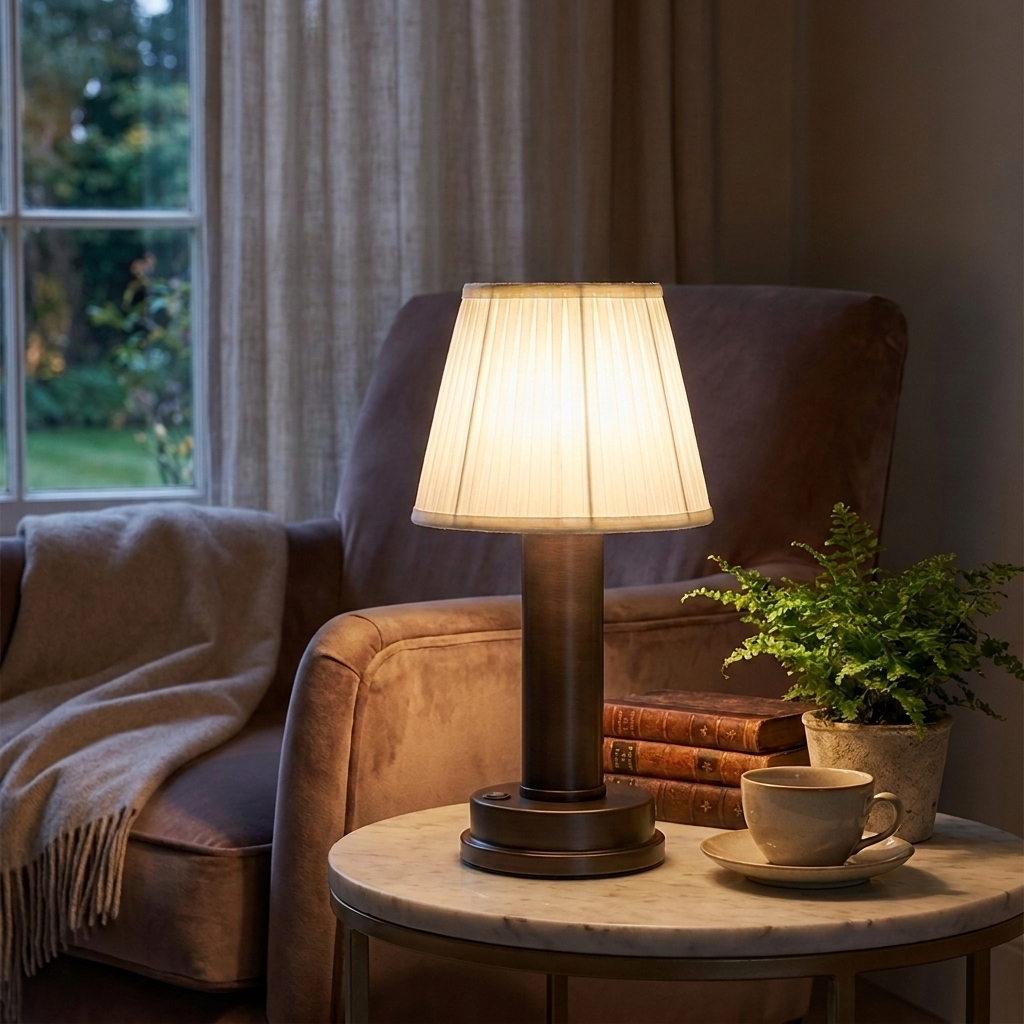 Cordless Fabric Table Lamp with Touch Control and Ambient Glow for Living Room