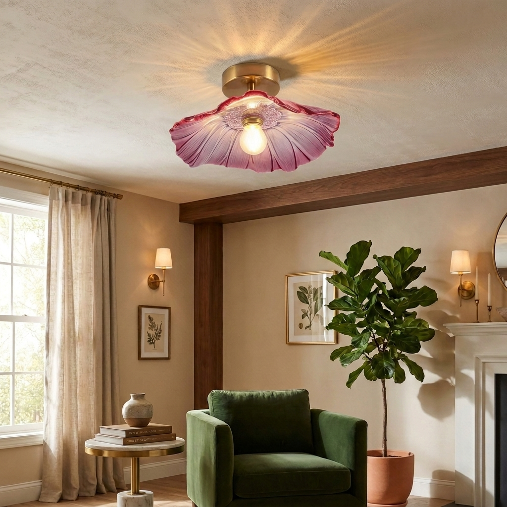 Art Deco Glass Pendant Light with Flower Shade for Bedrooms and Dining Spaces