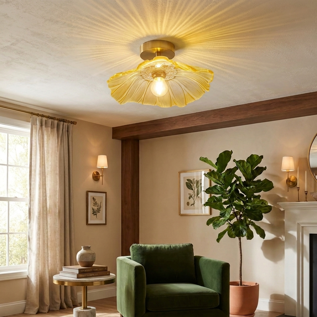 Art Deco Glass Pendant Light with Flower Shade for Bedrooms and Dining Spaces
